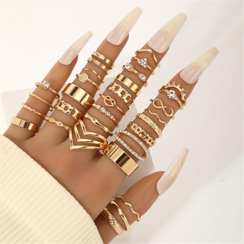 Knuckle Rings Set for Women, Dainty Stackable Midi Rings Simple Stacking Joint Finger Rings Pack Adjustable Cute Butterfly Heart Rings Mixed Size - style: D-30Pcs