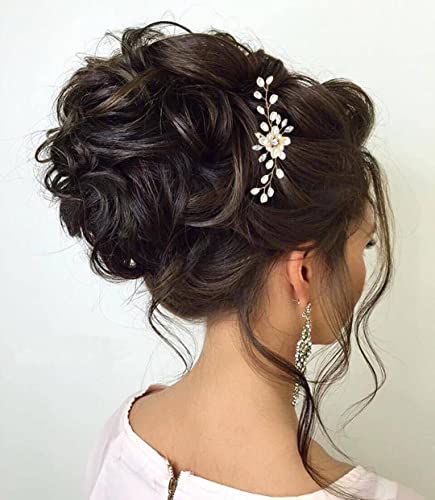 ULTIMUTE Hair Comb and 4 Pins Bridal Hair Accessories, Pearl Crystal Rhinestone Wedding Hair Comb and Hair Pins for Brides Bridesmaids Women Girls (Gold, 5 Pieces) - color: Gold