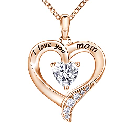 Mom Necklace 925 Sterling Silver Heart Necklaces for Women - color: 02-Rose Gold