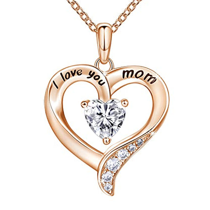 Mom Necklace 925 Sterling Silver Heart Necklaces for Women - color: 02-Rose Gold