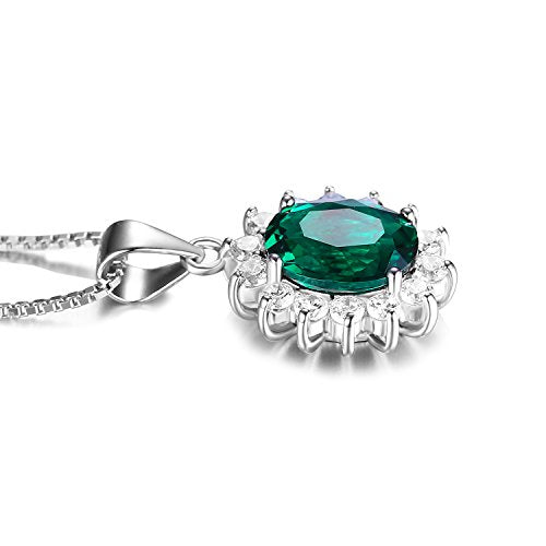 JewelryPalace Princess Diana Kate Middleton Natural Amethyst Citrine Garnet Peridot Topaz Created Ruby Sapphire Simulated Emerald Pendant Necklace for Women, 925 Sterling Silver Gemstone Jewelry Set - color: D-Sterling Silver-emerald