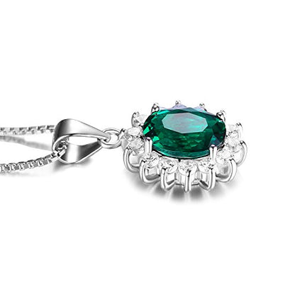 JewelryPalace Princess Diana Kate Middleton Natural Amethyst Citrine Garnet Peridot Topaz Created Ruby Sapphire Simulated Emerald Pendant Necklace for Women, 925 Sterling Silver Gemstone Jewelry Set - color: D-Sterling Silver-emerald