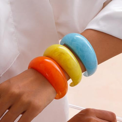 Colorful Acrylic Resin Open Cuff Bracelets Simple Transparent Chunky Thick Bangle Statement Irregular Geometric Resin Wide Wristband Chunky Acetate Wrap Cuff Bracelets - color: White