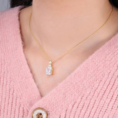 CiNily Rectangular Crystal Necklace for Women Trendy, Pendant Necklace with Chain 14K White Gold | Gold Plated Multicolor Birthstone Pendant Necklaces Boho Jewelry for Christmas Birthday Wedding - color: Gold-White cz