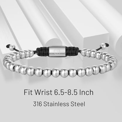 18K Gold-Plated Bracelets for Men Franco Link Chain Adjustable | Stainless Steel Bracelet, Gold Beads Bracelet, Handcrafted Braided, Mens Jewelry Birthday Gift for Men - color: Bright Silver