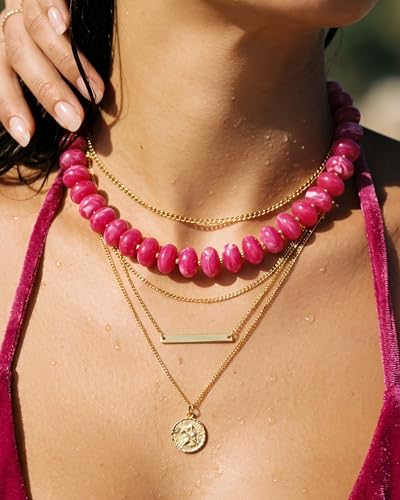 Elegance 11 designs Colorful Chunky Beaded Necklace for Women,Thick Acrylic Disc Bead Choker Statement Necklace Cute Trendy Necklaces Jewelry Gifts for Women - color: Rose red