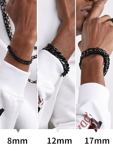 ChainsHouse Stainless Steel Cuban Link Bracelet, 6mm/8mm/12mm/17mm Width, 7.5"/8.3"/9", Black/ 18K Gold Plated Chain Wrist Bracelets for Men Women, Send Gift Box - color: S: Black-8mm width-custom