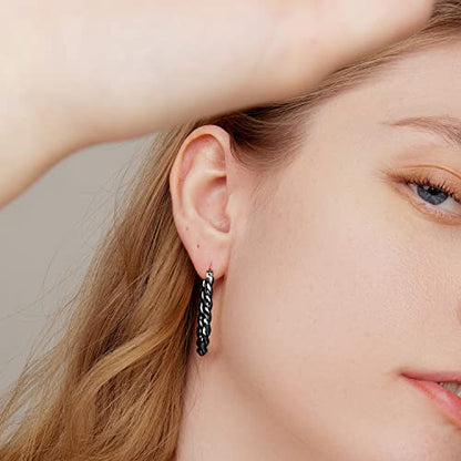 14K Gold Plated Hoop Earrings 925 Sterling Silver Post Earring for Women - color: Black