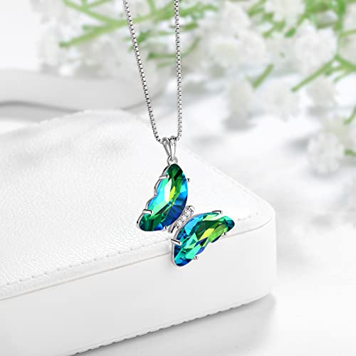 Aurora Tears Butterfly Necklace Earrings Ring Bracelet - Women 925 Sterling Silver Animal Butterflies Birthstone Pendant Crystal Wedding Birthday Jewelry - color: pendant-E.May