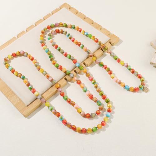 Firstmeet Fashion Beads Rope Knot Long Beaded Necklace Versatile 60" Strand Costume Jewelry for Women - color: Colorful