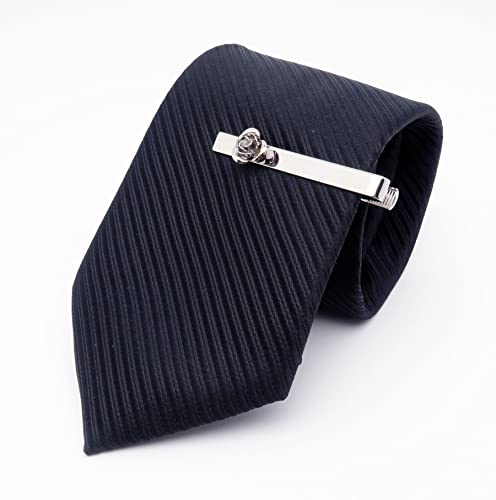 Unique Rose Flower Cufflinks and Tie Clip Set for Men Regular Necktie | Silver/Golden/Black Men's Tie Pin and Cuff Links for Wedding Party Daily Office Formal Casual Business Tuxedo Dress Accessory - style: Silver Cufflinks Tie Pin Set