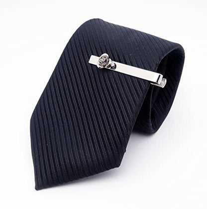 Unique Rose Flower Cufflinks and Tie Clip Set for Men Regular Necktie | Silver/Golden/Black Men's Tie Pin and Cuff Links for Wedding Party Daily Office Formal Casual Business Tuxedo Dress Accessory - style: Silver Cufflinks Tie Pin Set