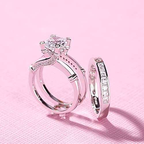 Jeulia Diamond Band Rings for Women cz Sterling Silver Interchangeable Ring Sets Wedding Engagement Anniversary Promise Ring Bridal Sets - color: silver