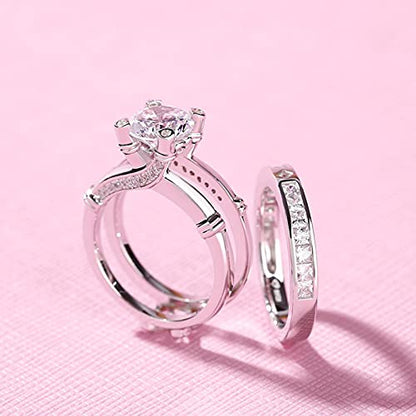 Jeulia Diamond Band Rings for Women cz Sterling Silver Interchangeable Ring Sets Wedding Engagement Anniversary Promise Ring Bridal Sets - color: silver