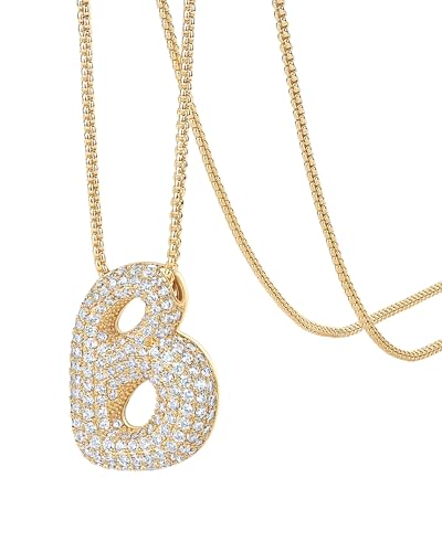 PAVOI 14K Gold Plated Cubic Zirconia Bubble Letter Initial Necklaces for Women | Gold Balloon Necklace Letter | Chunky Pendant Necklaces - style: -B