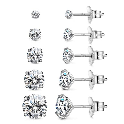 925 Sterling Silver Earrings, Cubic Zirconia Stud Earrings, Diamond Stud Earrings for Women - color: Silver-3mm,4mm,5mm,6mm,7mm