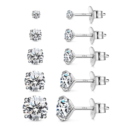 925 Sterling Silver Earrings, Cubic Zirconia Stud Earrings, Diamond Stud Earrings for Women - color: Silver-3mm,4mm,5mm,6mm,7mm