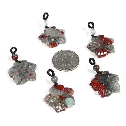 Justinstones Hand Carved Healing Crystals Gemstone Hawaii Flower Pendant Hand Weaving Wax Rope Necklace 22 inch - color: African Bloodstone