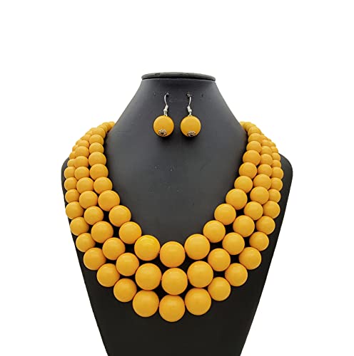 Fashion 21 Women's Faux Pearl Three Multi-Strand Statement Necklace and Earrings Set - color: Yellow