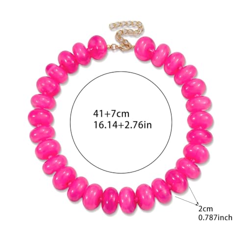 CSIYANJRY99 Chunky Beaded Necklace for Women, Large Colorful Resin Beads Statement Necklace, Boho Summer Beach Vacation Jewelry Gifts - color: Hot Pink