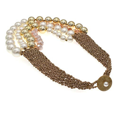 utop JNF Hand made Pearl Statement Necklace for Women Rhinestone Multilayer Crystal Necklaces Chunky Pearl Necklace Large Pearl Necklace and Earrings Set for Mother Mom's gift - color: color pearl necklace