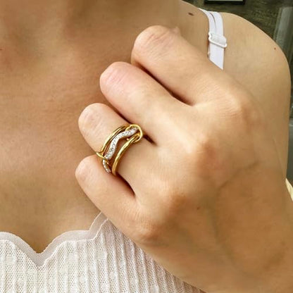 Gold Stackable Rings for Women Non Tarnish, 18k Gold Plated Cubic Zirconia Rings, Silver Multi-Link Connected Knuckle Women Stack Rings Set - color: Gold 2, size: 7