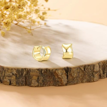 925 Sterling Silver Hoop Earrings for Women Chunky Small Huggie Earrings | Hypoallergenic Lightweight Huggy Earrings Crafted with 925 Sterling Silver Posts Fashion Jewelry Gifts - color: Gold