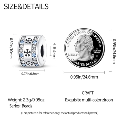 925 Sterling Silver Stopper Clip Charms for Bracelet Necklace Spacer Beads with 5A Cubic Zirconia Mother's Day Christmas DIY Gift for Women(2PCS) - style: Snowflakes