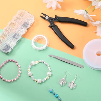 2200 Pieces Crimping Beads for Jewelry Making, Metal Crimp Tubes Tube Crimp Beads Jewelry Repair Kit with Crimping Pliers, Elastic Bracelet String and Bracelet Beading Wire for Necklaces Earring