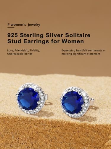 Bestyle Authentic 925 Sterling Silver 2 Carat Birthstone Earrings for Women, More Sparkle Heart/Round Solitaire Diamond Studs Earrings, Great Birthday/Christmas/Anniversary Jewelry for Wife Mother - color: 09. Sept. Sapphire-Round