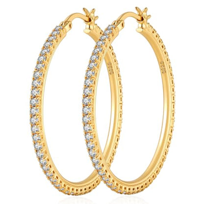 2MM S925 Sterling Silver Post Cubic Zirconia Hoop Earrings Hypoallergenic | 14K Gold Plated - color: Gold-40MM