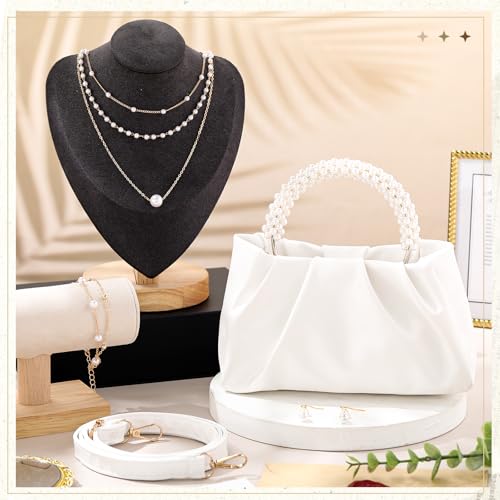 Liliaafar 4 Pcs Evening Clutch Purse with Pearl Jewelry Sets,Clutch Bag Pearl Earrings Necklace Bracelet for Wedding Party - color: White, style: Leather Ruched