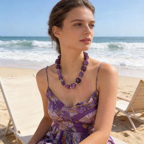 We We Chunky Colorful Beaded Necklace for Women Large Boho Statement Bead Chokers Necklaces Turquoise Blue Big Beads Jewelry Neck Summer Beach - color: big bead lavender