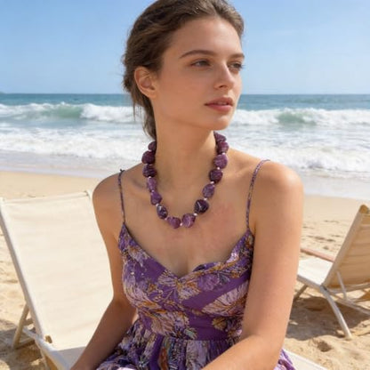We We Chunky Colorful Beaded Necklace for Women Large Boho Statement Bead Chokers Necklaces Turquoise Blue Big Beads Jewelry Neck Summer Beach - color: big bead lavender