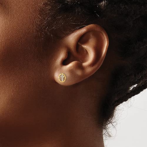 14k Yellow Gold Cubic Zirconia Diamond-Cut Circle Cross Stud Earrings Len-0.29 In