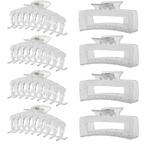 Clear Hair Clips for Women -8 Pack 4.3 Inch Large Matte Banana Claw Clips for Women Thin Thick Curly Hair, Big Strong Hold jaw - color: Clear