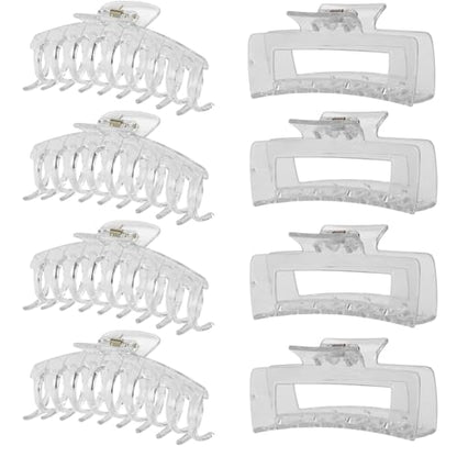 Clear Hair Clips for Women -8 Pack 4.3 Inch Large Matte Banana Claw Clips for Women Thin Thick Curly Hair, Big Strong Hold jaw - color: Clear