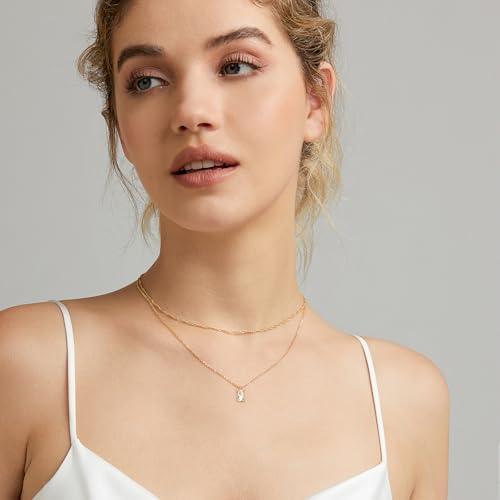Luxval Diamond Pendant Gold Necklace for Women，Dainty 18k Gold Plated Choker Necklaces Simple Gold Jewelry Gifts for Women - color: Gold-Birthstone Layered