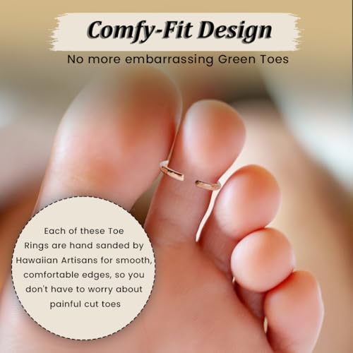 Ellie J Maui 14K Gold Filled Toe Rings for Women Adjustable Open Back Hammered Toe Ring Handmade Non Tarnish Dainty Gold Toe Ring Summer Beach Foot Jewelry (Rose Gold, Silver, Gold) - color: Gold