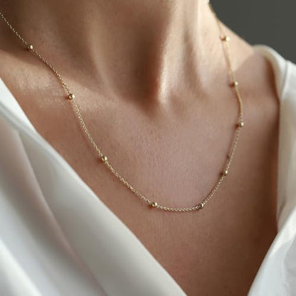 KYUNHOO 32.8 Feet Beaded Jewelry Chain Roll Light Gold Plated Cable Chain Links Soldered Iron Chain on Spool Necklace Making Supplies Thin Chain for Women DIY Craft Jewelry Finding - color: Bead Gold