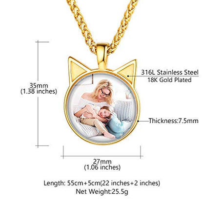 Custom4U Personalized Photo Necklace - Custom Heart/Oval/Round Charm Necklaces with Picture + Chain Adjustable - Stainless Steel/Acrylic Pendant Memorial Jewelry Christmas Gifts for Women - color: A-Gold Color