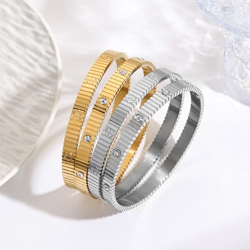 Women's Bracelet Stainless Steel Gold Plated Cuff Bangle Cube Zircon Hinge Jewelry oval Bangle Witness the Gift of Love - color: Cross Silver Medium 6.5"