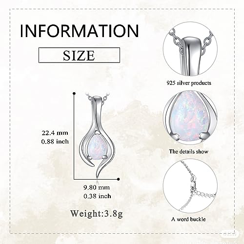 VONALA Sterling Silver Necklace Moss Agate/Turquoise/Larimar/Aquamarine/Opal/Black Onyx/Rose Quartz/Moonstone Pendant Teardrop Necklace Jewelry Gift for Women - style: Opal