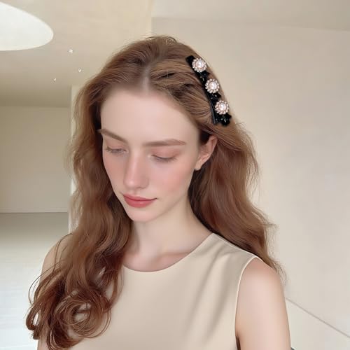 8 Pcs Braided Hair Clips for Women, Sparkling Crystal Stone Pearl Barrette | Rhinestone Duckbill Braid Clips for Women with 3 Small Flower Crystal Hair Accessories Girls Styling Sectioning - color: PURPLE, PINK AND WHITE
