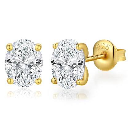 Brilliant Heart-cut/Oval-cut/Trillion-cut/Cushion-cut/Emerald-cut/Marquise-cut Stud, 925 Sterling Silver Cubic Zirconia Stud Earrings for Women Men - style: D-Oval cut-yellow
