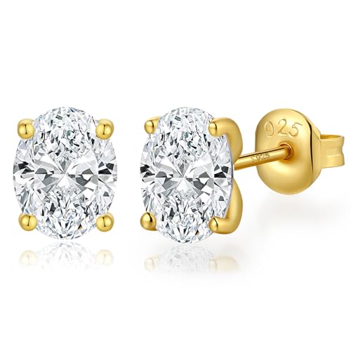 Brilliant Heart-cut/Oval-cut/Trillion-cut/Cushion-cut/Emerald-cut/Marquise-cut Stud, 925 Sterling Silver Cubic Zirconia Stud Earrings for Women Men - style: D-Oval cut-yellow
