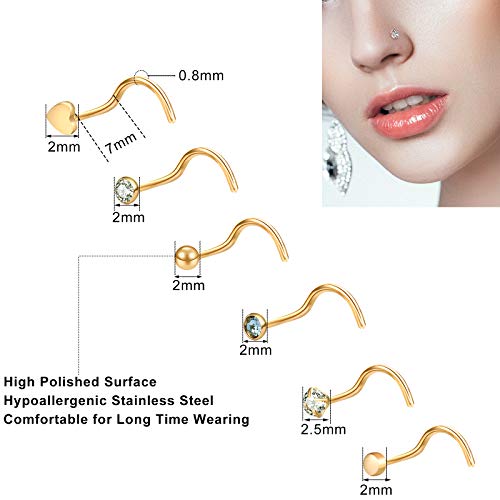 ONESING 9-40 Pcs Nose Rings - Hoops, Studs & L Shape - Hypoallergenic Stainless Steel Nose Piercings for Women & Men - color: gold