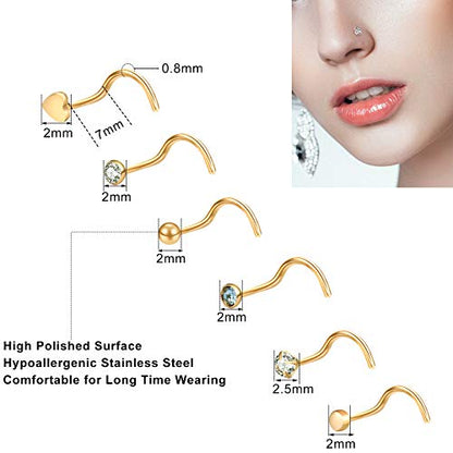 ONESING 9-40 Pcs Nose Rings - Hoops, Studs & L Shape - Hypoallergenic Stainless Steel Nose Piercings for Women & Men - color: gold