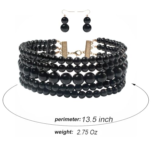 KOSMOS-LI Fashion Simulate Pearl Choker Necklace With Earrings Set - color: Black