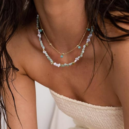 KissYan Beaded Necklaces for Women, Layered Pendant Choker for Summer | Stackable Colorful Natural Gemstone Handmade Beach Charm Chain Valentine's Jewelry Gifts For Girlfriend Wife Lover - style: Beads